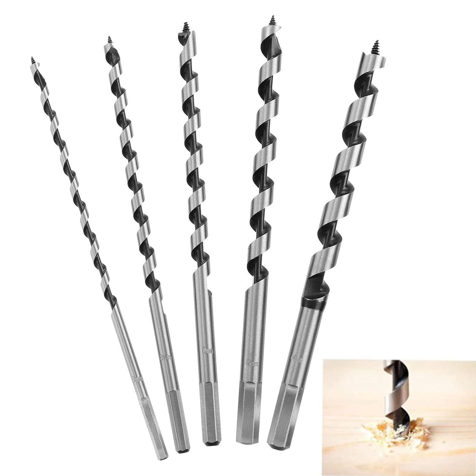 Juego de brocas para madera, 6 mm/8 mm/10 mm/12 mm/14 mm, broca en espiral, broca larga, broca para madera helicoidal, herramientas para trabajar la madera