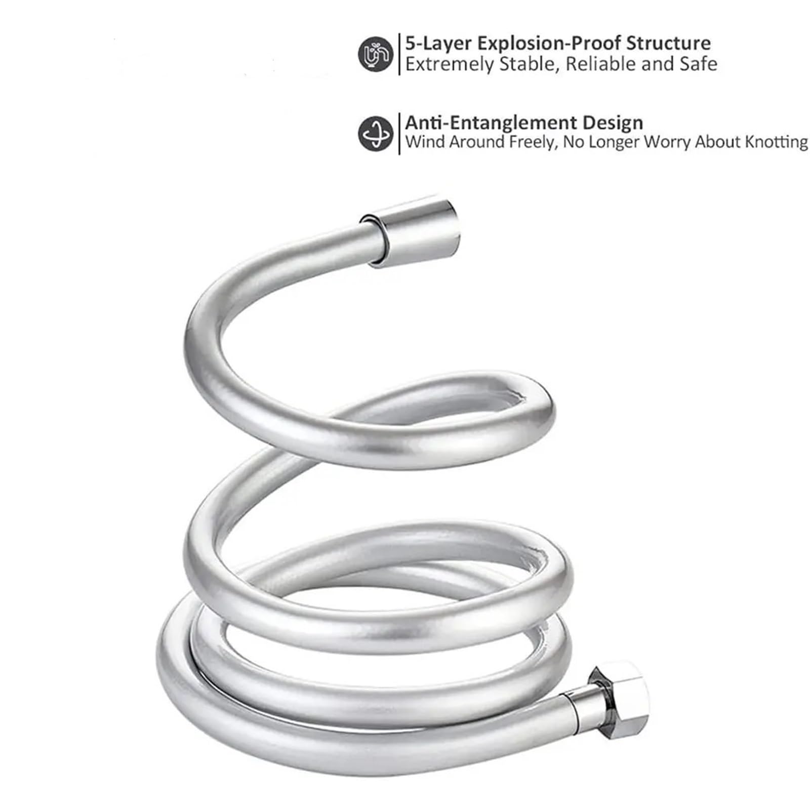 Manguera ducha Manguera de cabezal ducha mano PVC, tubo agua Universal Flexible antibobinado a prueba explosiones, extensión manguera for grifo baño(Stainless Steel-2.5m)