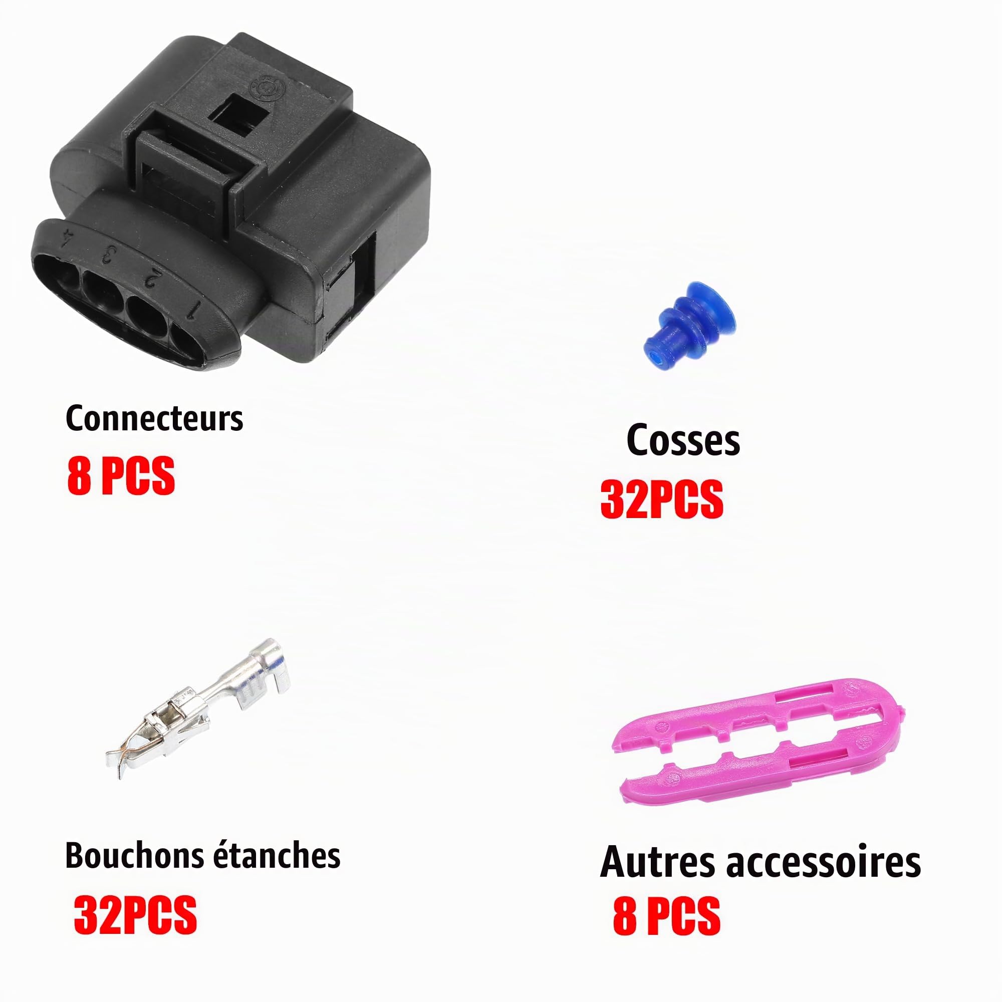 QUARKZMAN Ensemble 8 Connecteurs 4 Broches 1J0973724 Pour VW | Plastique, Cuivre, Pour Audi, Pour Seat, Pour Skoda, 3.7X2X3.2 Cm, Étanche, Durable, Usage Auto, Réparation