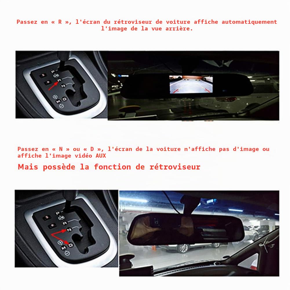 Caméra de recul pour Voitures 4.3in Moniteur de rétroviseur de Voiture Écran HD TFT-LCD Écran d'entrée vidéo à 2 canaux avec caméra de recul étanche