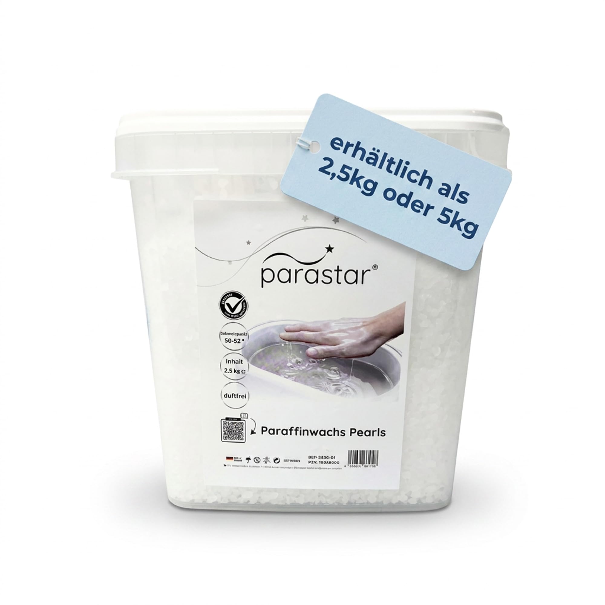 ATC - Perlas de cera de Praffin en diferentes cantidades y en práctico cubo, ideal para baños de cera y listo para usar, 50-52 grados Celsius de temperatura de fundición
