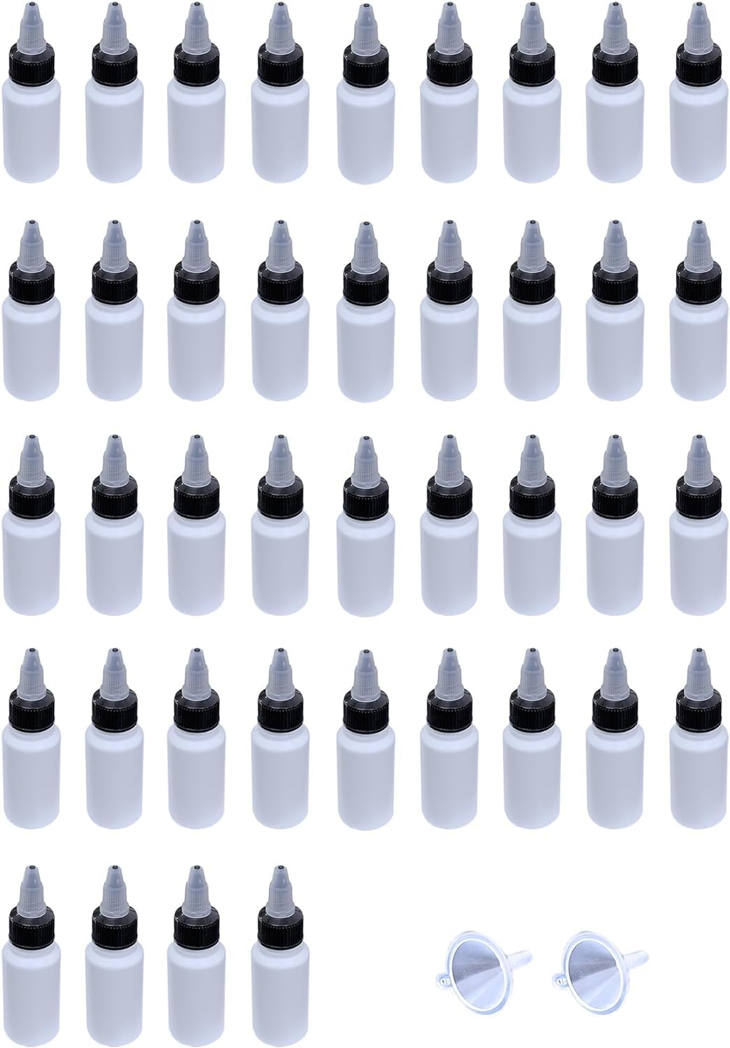 Young Wolf 40pcs HDPE Thin Tip Lab Science Dropper Bottles Empty Squeeze Dropper Bottles + 2x Mini Funnel Set (30ML (1Oz))