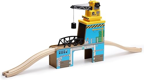SainSmart Jr. Juego de accesorios de tren de madera, grúa giratoria magnética con riel para niños, compatible con Thomas, Brio, Chuggington, Melissa