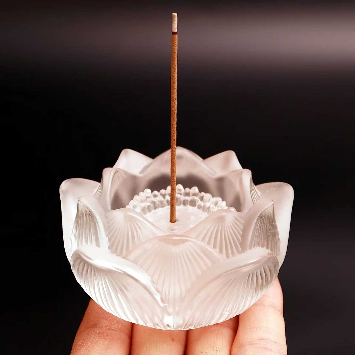 Clear Artificial Crystal Lotus Flower Incense Holder Crystal Stone Incense Burner Ash Catcher Incense Stick Cone Holder for Yoga Meditation and Home Office Decor