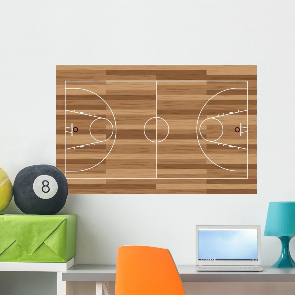 FOT-18684364-36 WM25846 Wood Basketball Court Peel and Stick Wall Decals, 36 W x 23 H-Large
