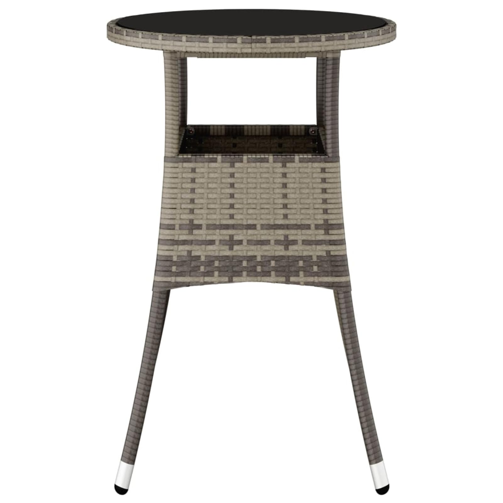 Homgoday Mesa de jardín, Ø60 x 75 cm, cristal templado y polirratán gris, mesa de exterior, mesa de terraza, mesa de comedor, mesa de jardín, mesas exteriores