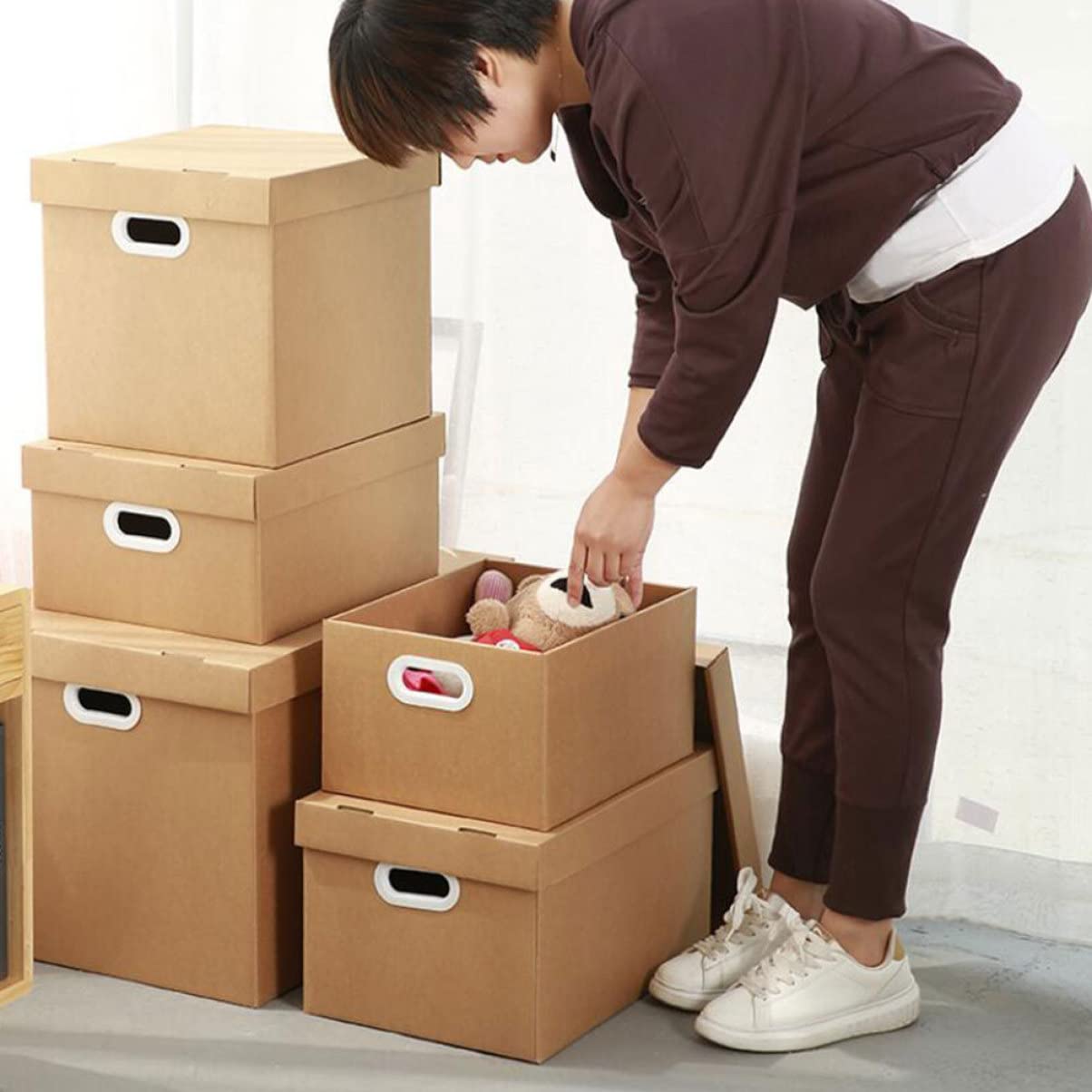 Gadpiparty Aufbewahrungsbox für Dokumente aus Papier Khakifarbene Ablagebox mit Deckel Tragbarer Aktenorganizer für Büro und Schule Stilvoll und Einfach zur Büro und Schulorganisation