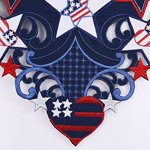 OWENIE 4th of July Decortations Table Runner, American Independence Day Patriotic Embroiderd Cutwork Blue Runner , American Flag Dresser Scarf , Memorial Day Tabel Centerpieces, 13x 70 Inch - Thumbnail 4