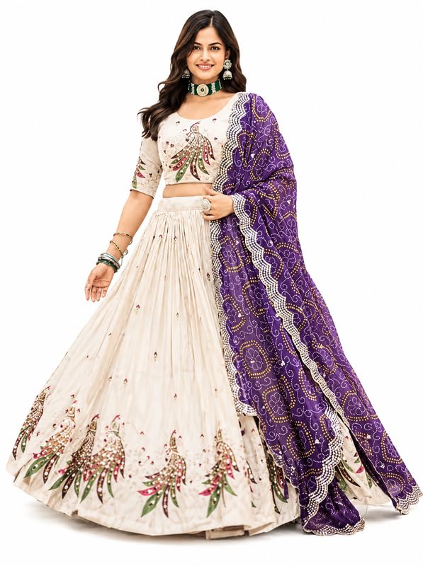 Women’s Vichitra Fabric Embroidered Semi-Stitched Lehenga Choli w...