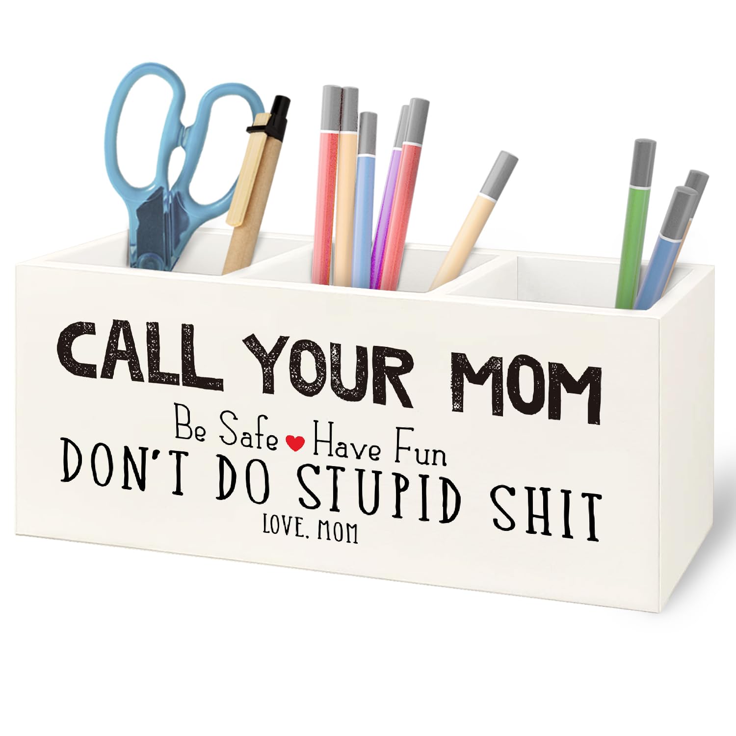 URLLUAE Funny Call Your Mom Wooden Pen Pencil Holder for Office Desk Accessories, Gifts for Freshman Son Daughter College Students Makeup Brush