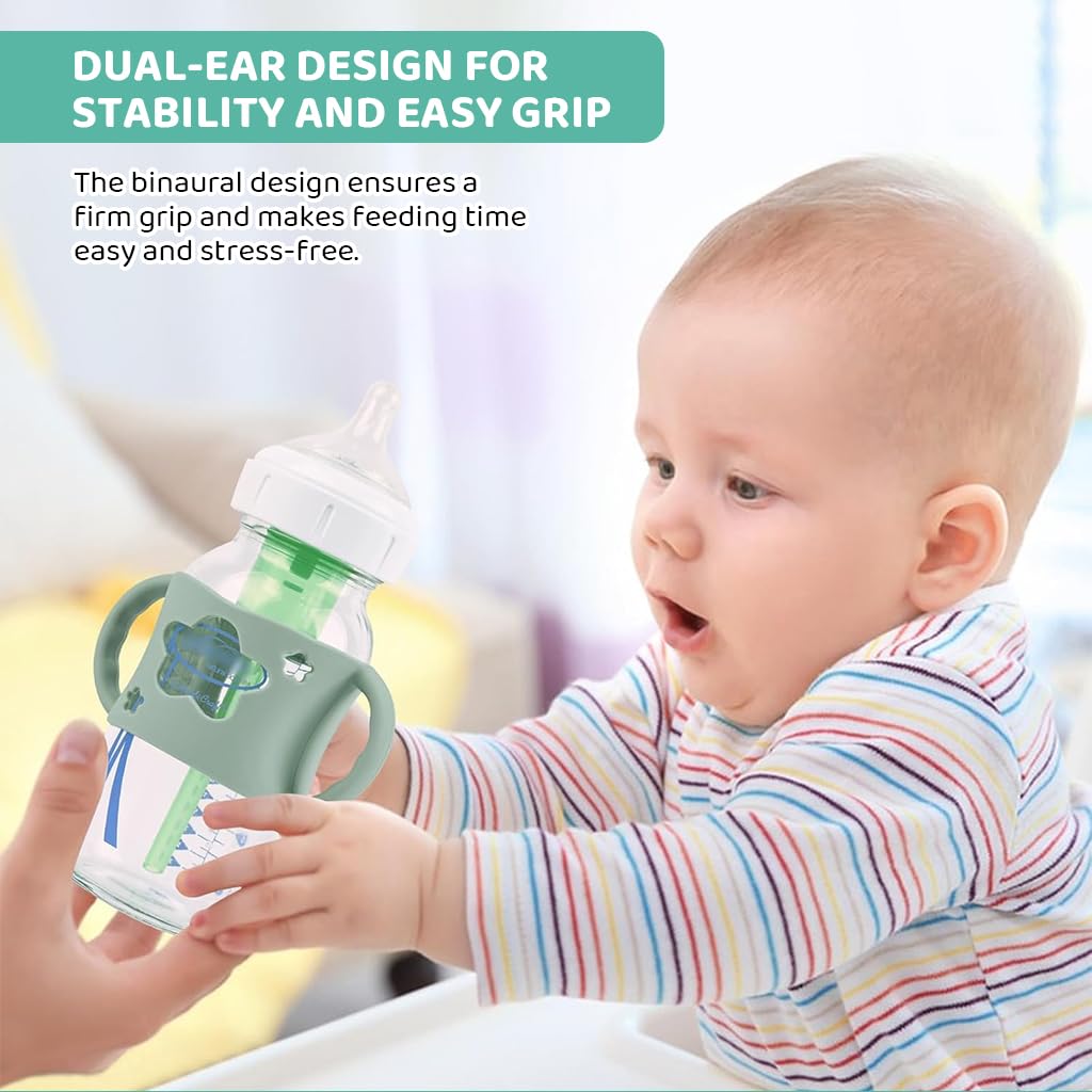 SNOWIE SOFT® Compatible with Dr Brown's 3Pcs Baby Bottle Holders for Dr Brown's Glass Baby Milk Bottle Dual Ear Design Silicone Cutout Pattern Holders for 5Oz /150ml & 9Oz/270ml - Image 4 thumbnail