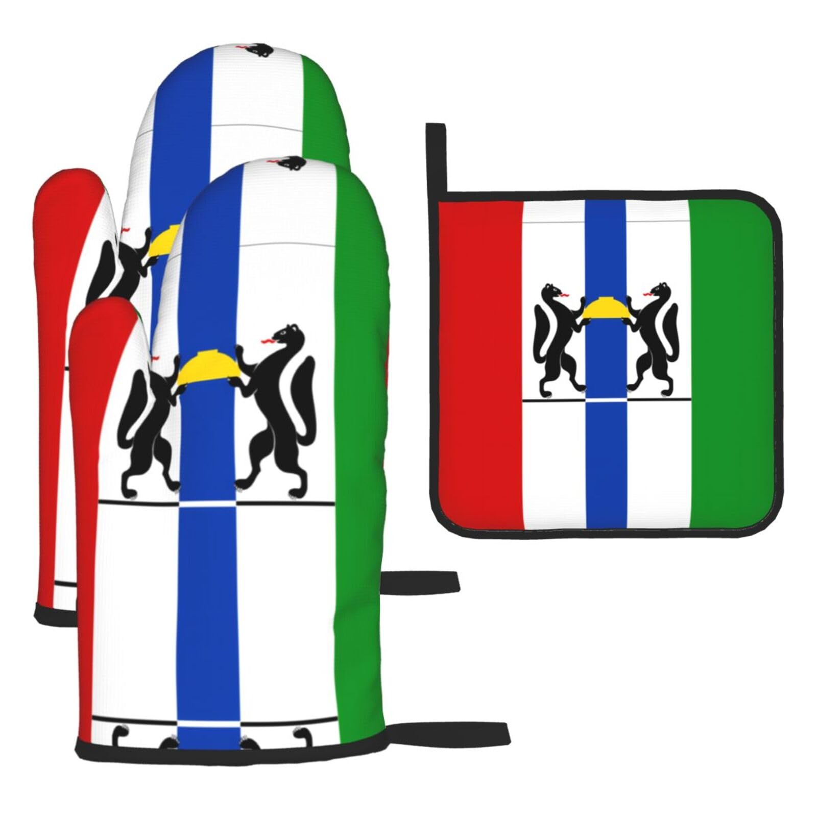 Novosibirsk flag Oven mittens and oven mitts three-piece set suitable for oven, grilling, baking, microwave and home cooking.