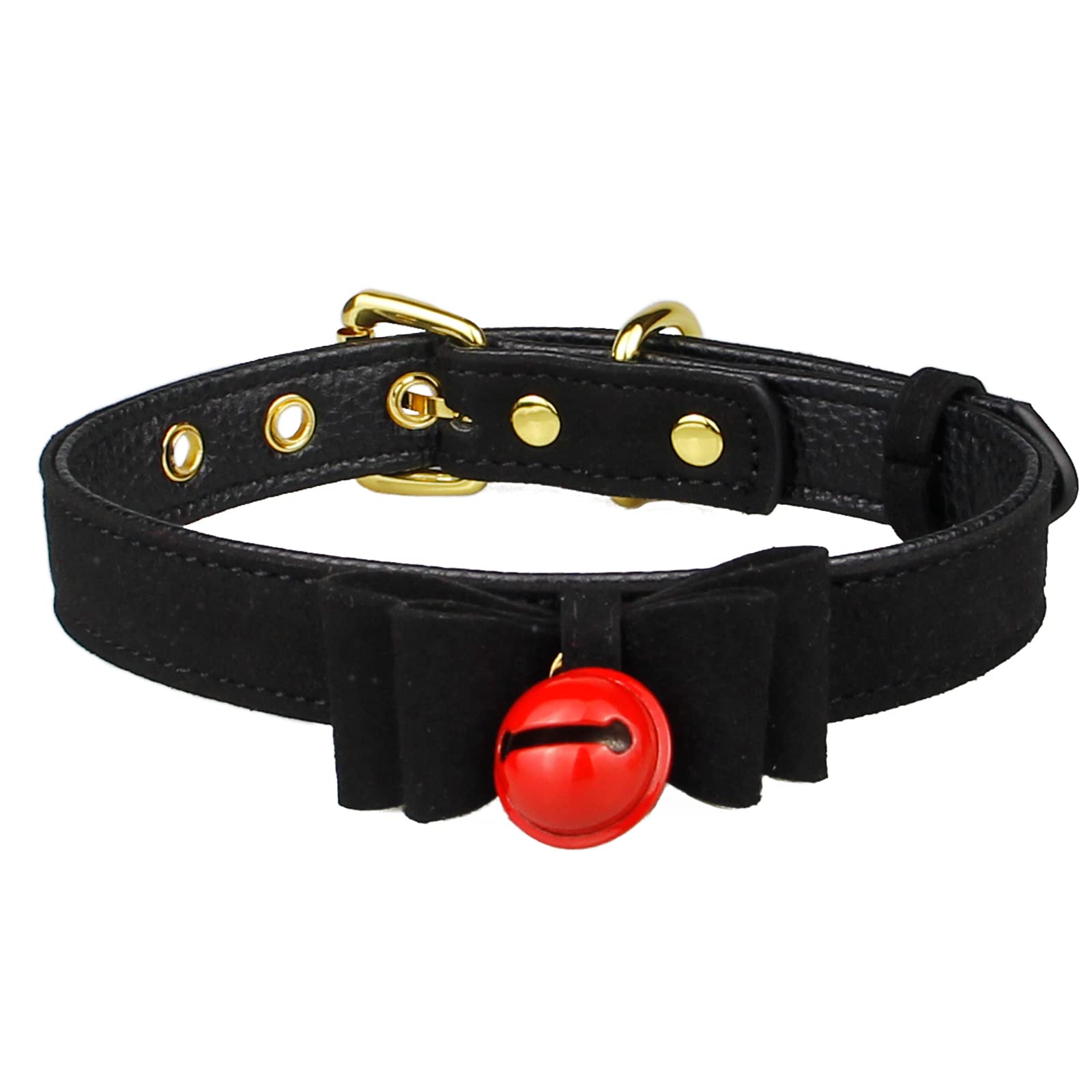 NouAnLeather Collar Necklace for Women with Bow Bell Kitty Cat and Delicate Tea flower pearl pendant Choker for Ladies Black Pink Red