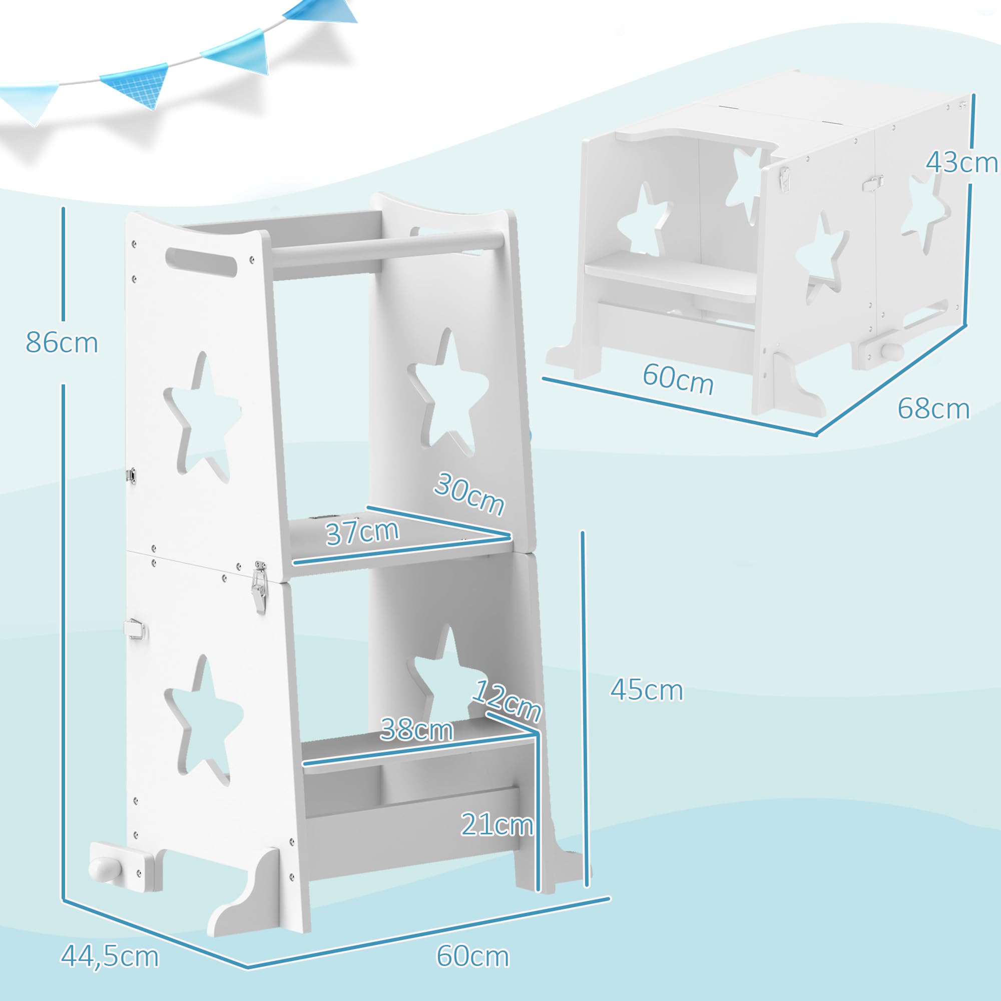 AIYAPLAY Tour d'observation Enfant Tour d'apprentissage Enfant Structure trapézoïdale Design 2 en 1 pour Enfant 3-6 Ans Blanc