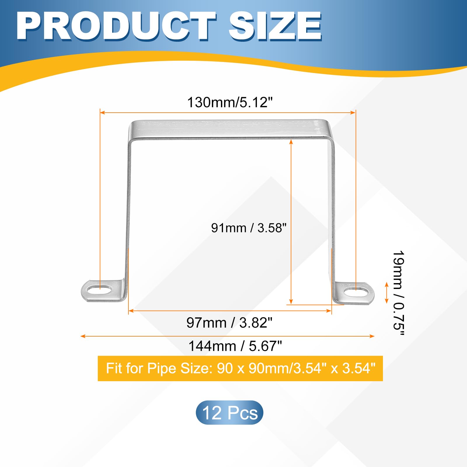 HARFINGTON 12 morsetti quadrati per tubi, 90 x 90 mm, in acciaio inox 304 | Morsetto a forma di U, staffa connettore per tubo quadrato con fibbia per tubo flessibile