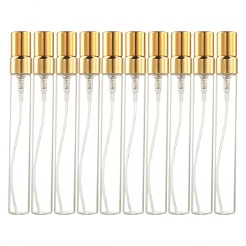 10ml 10pcs Glass Spray Bottle Refillable Perfume Atomizer Mini Sample Test Bottle Thin Glass Vials Gold