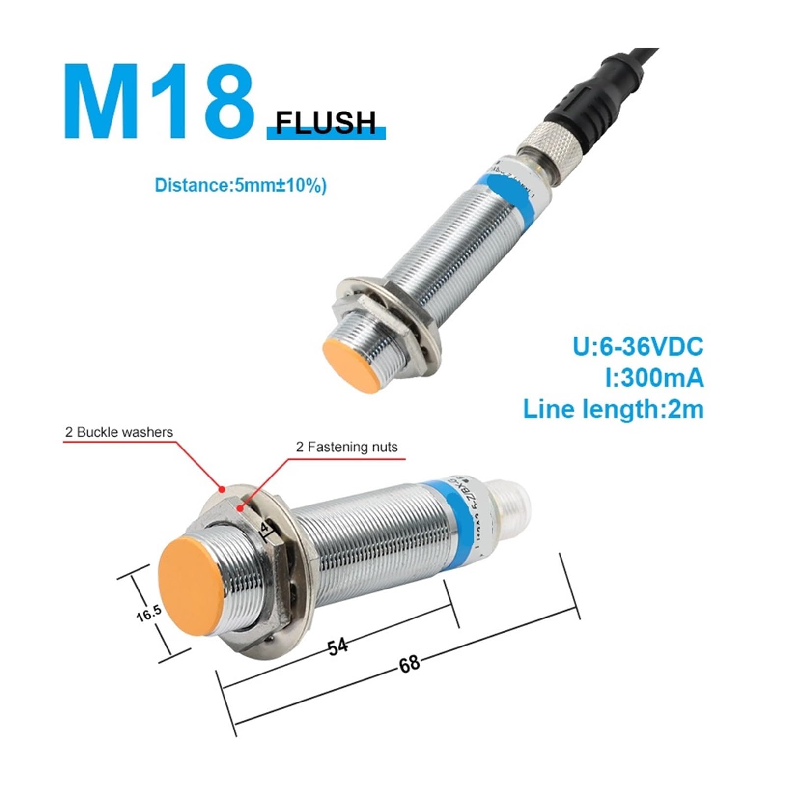 Sensor de interruptor de proximidad, LJ18A3-5 2M I/L NPN PNP NO NC(LJ18A3-5 (2M I),NPN NC)