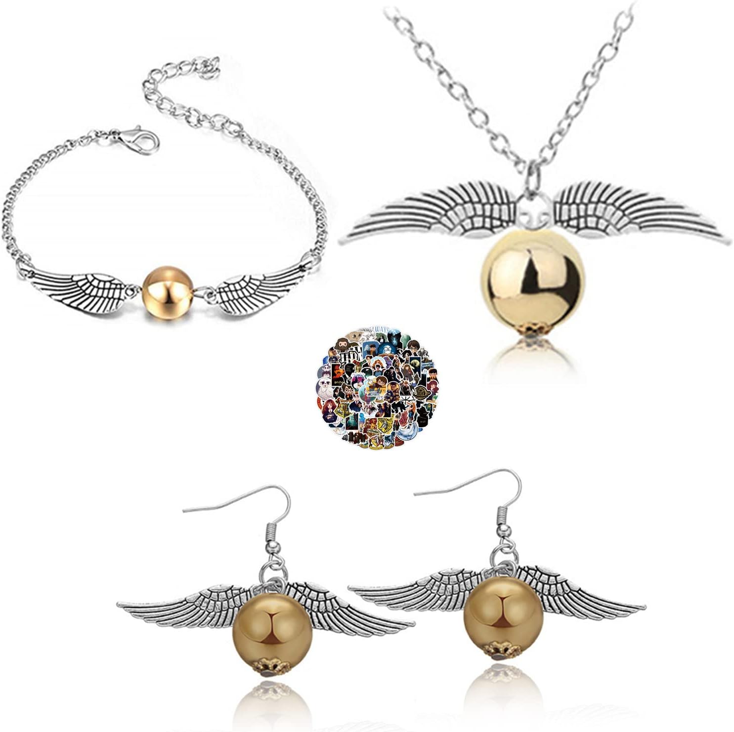 JinYu14 Set Sticker and Wings Necklace Bracelet Earring Set Jewelry Cosplay for Holiday Jewelry Gift Accessories