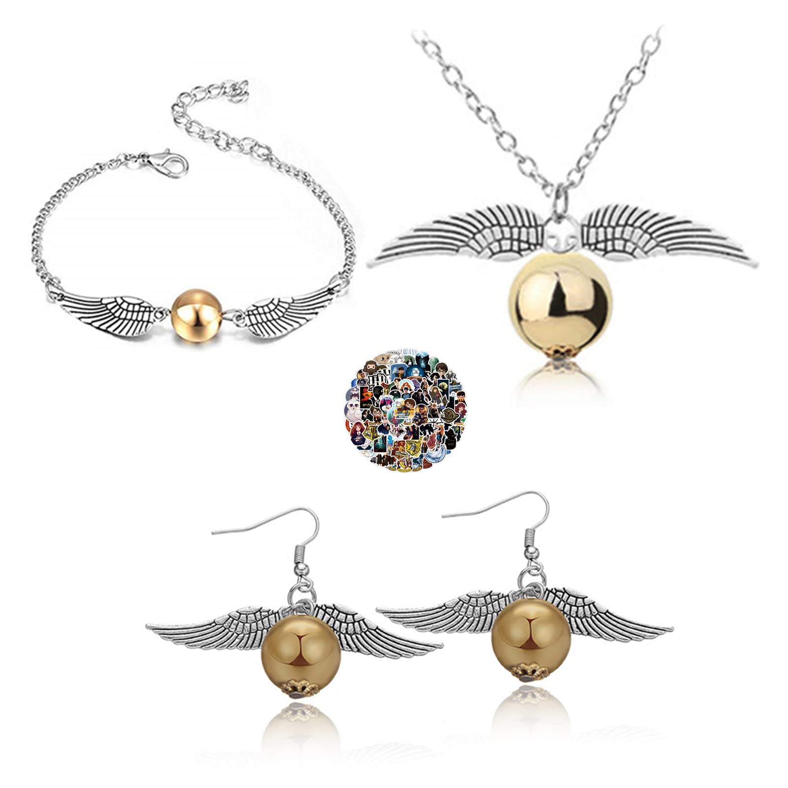 JinYu14 Set Sticker and Wings Necklace Bracelet Earring Set Jewelry Cosplay for Holiday Jewelry Gift Accessories