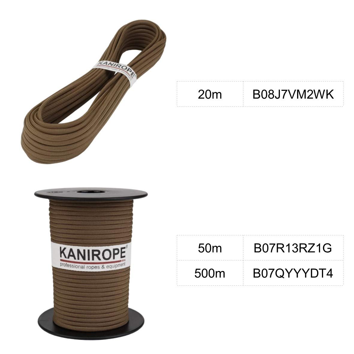 Kanirope® Paracord XPRO ø3,8mm 500m Hellbraun 32-Fach geflochten