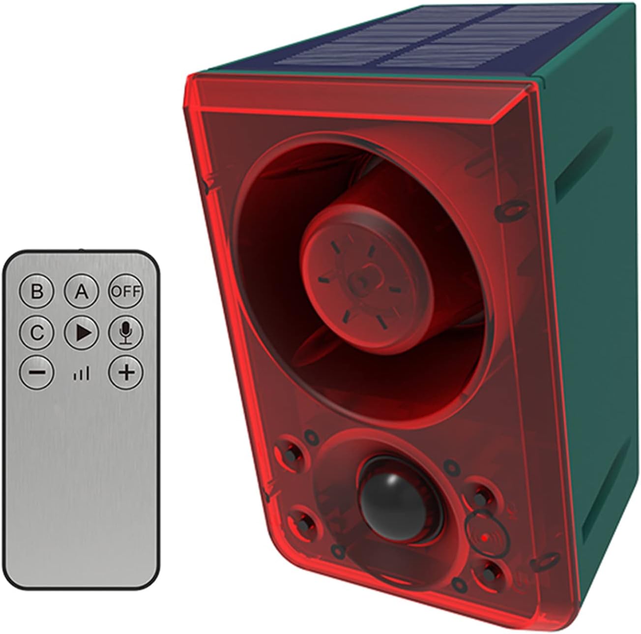 Solar Sound & Strobe Light Motion Sensor Alarm, 20 Second Recording & Gunshot & Dog Barking Sound, Siren Alert Security Horn for Farm Barn Villa Yard