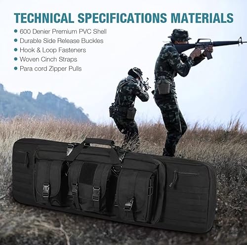 Miniatura 8 de Funda doble suave para rifle de 36, 46 y 55 pulgadas, fabricada con material resistente al agua y al polvo, acolchada con mochila y correa de