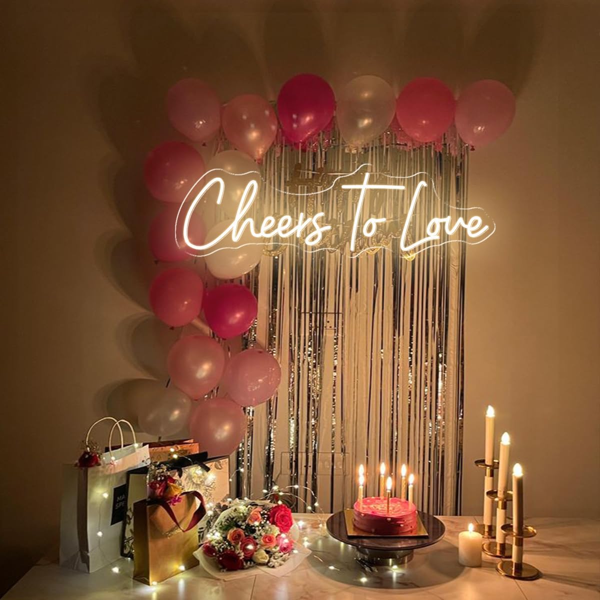 26X7.5 Inch Large Cheers to Love Neon Signs, USB Powered Lights Sign, LED Light Up Sign for Wall, Celebratory Decorations for Birthday, Engagement, Wedding Party, Warm White