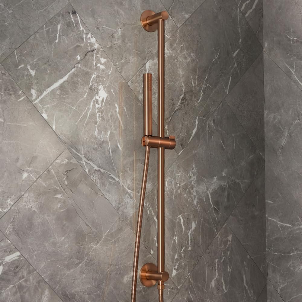 Milano Otto Riser Rail Pencil Hand Shower Integrated Elbow - Brushed Copper