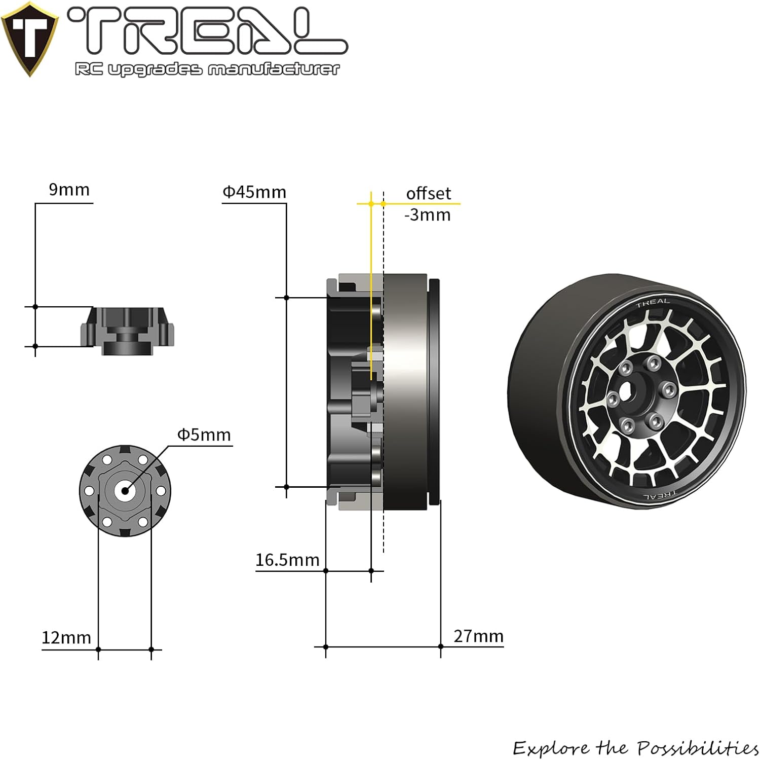 TREAL 1.9 Beadlock Wheels Stylish Cobweb Design 1.9 Wheel Rims(2P) CNC Machined Aluminum Anodized Finish Upgrades for 1/10 RC Crawlers TRX4 SCX10 III Vanquish H10 Ascent 6x6 TRX6 and More(Blue)