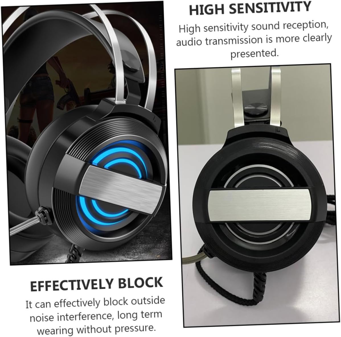 Uonlytech Noise Reduction Gaming Headset with Microphone Wired Stereo Headphones for Gaming Video Chat and Music Comfortable Over-Ear Design for Extended Use