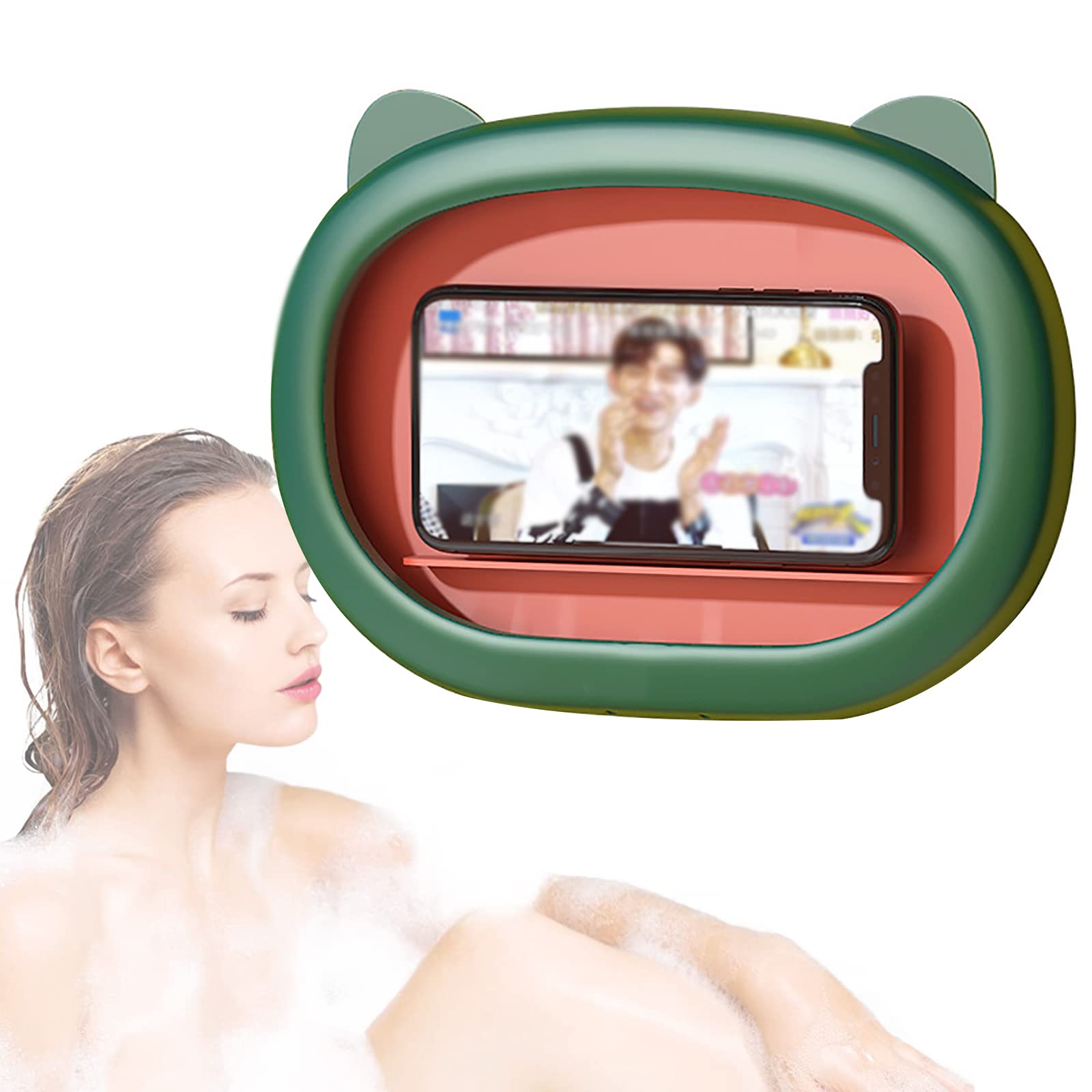 Dusch Handy Halter wasserdichte Handyhülle mit Beschlagfreiem Touchscreen Wandmontage Handyhalterung für Handy bis zu 6,8 Zoll für Badezimmer Küche (Green)