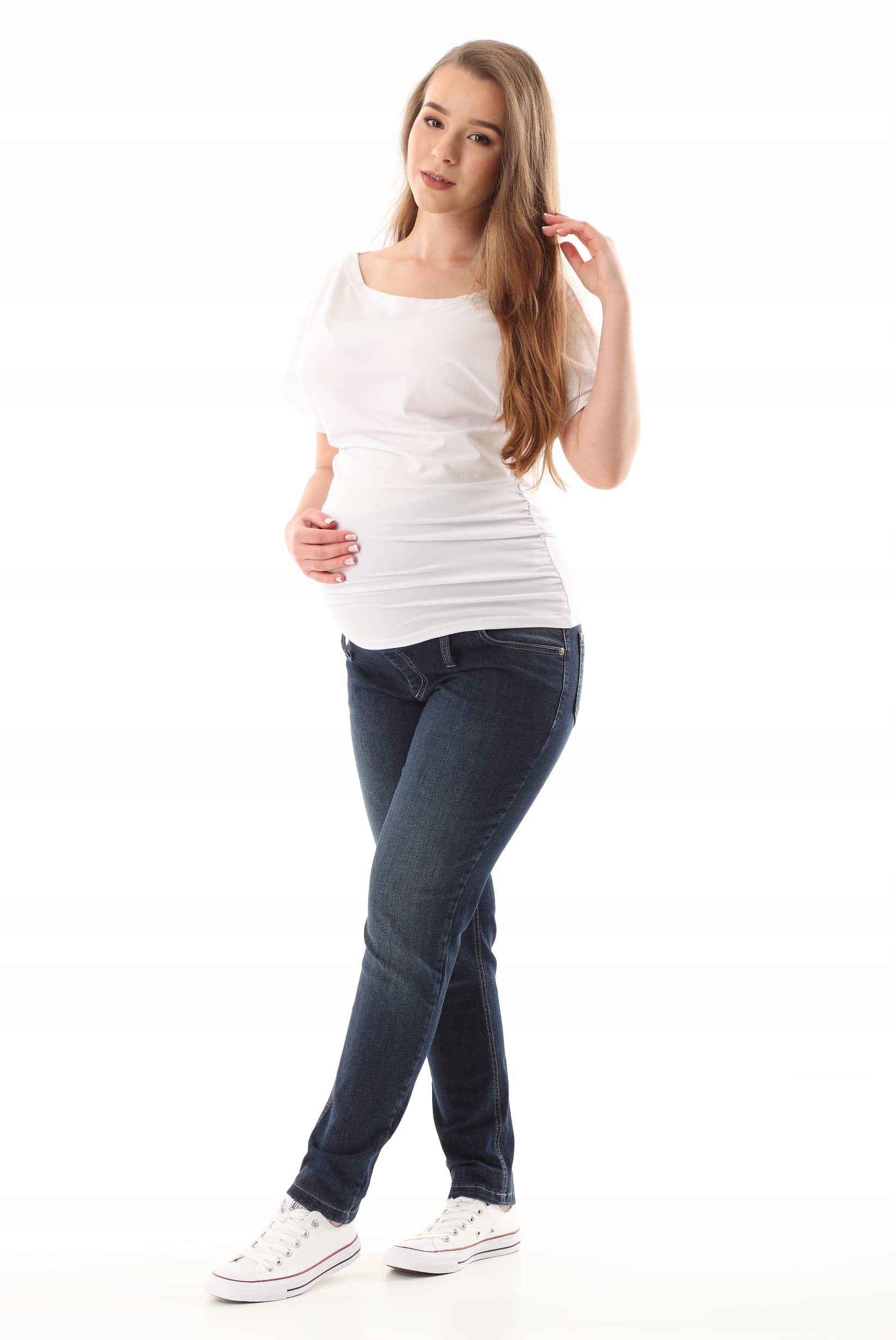 Mija 1049 Pantalon de grossesse slim avec bande ventrale / denim