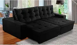 Sofá Retrátil e Reclinável 4 Lugares com Molas 2,70m Duda Suede Preto Adonai Estofados