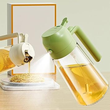 Mforall 2 in 1 Oil Sprayer and Dispenser - Dual-Use Kitchen Cooking Tool for Salad, BBQ, Roasting - Glass Oil Vinegar Bottle (Multi Color, 550 Ml) - image, photos
