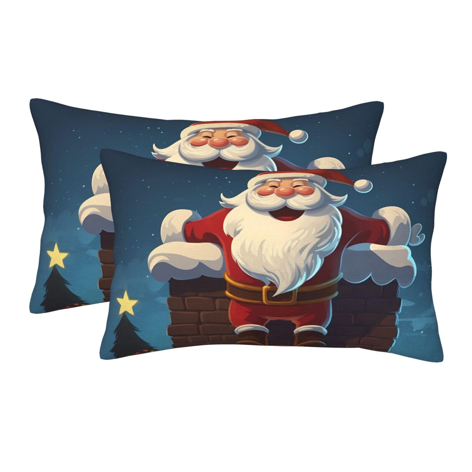 2 Pack Standard Size Pillow Cases for Hair and Skin Soft Breathable Pillow Case Covers with Hidden Zipper Santa Into The Chimney Pillowcase 14"x20" Pillow Cover for Sleeping Gift