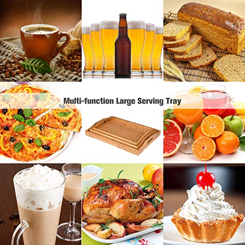 3 Pack Serving Tray,Large Bamboo Serving Tray With Handles Wood Serving Tray Set For Coffee,Food,Breakfast,Dinner #TOP5