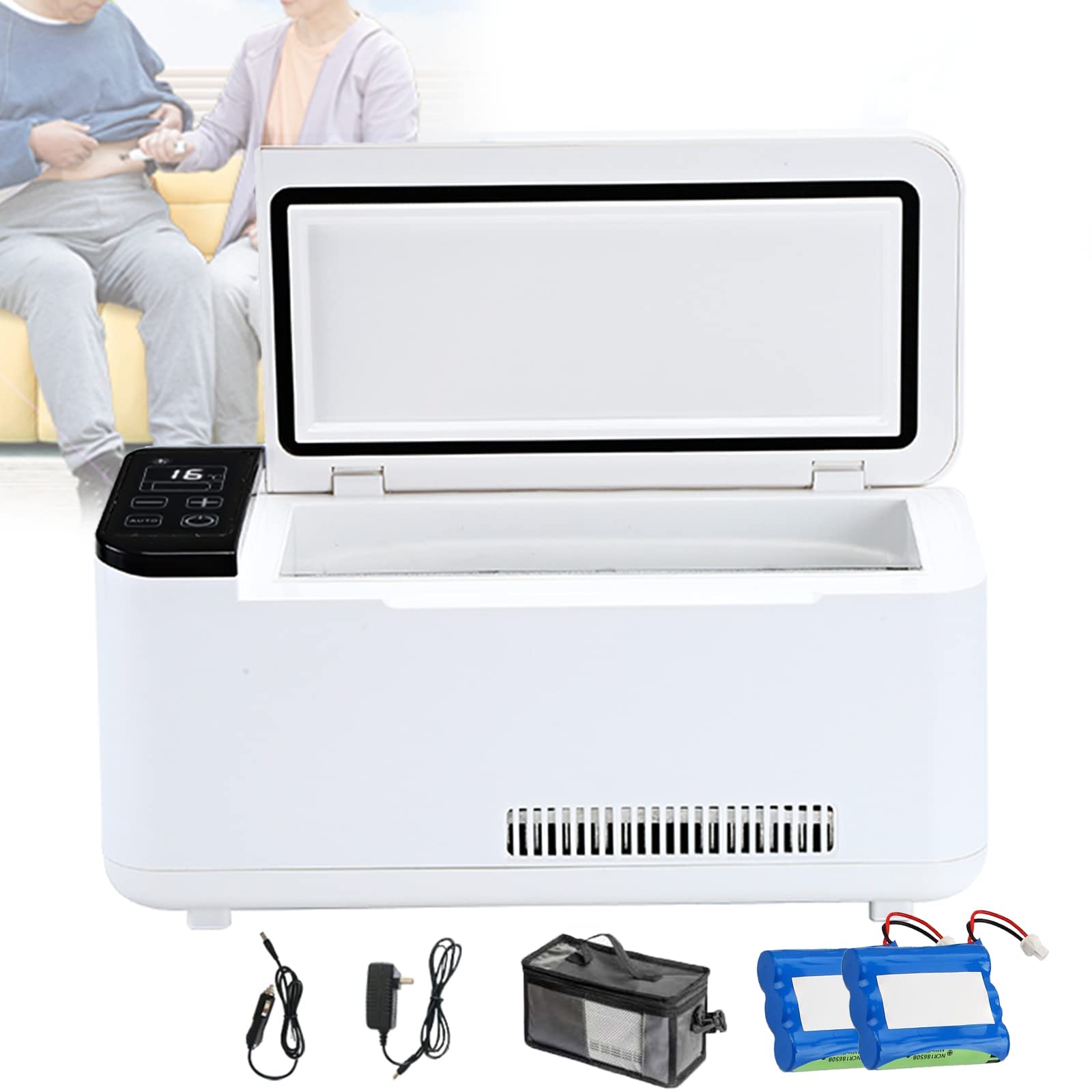 RENXRPortable Insulin Cool Box Intelligent Medical Cooler 2-8 °C Mini Car Fridge with 2 Battery LCD Display USB Rechargeable