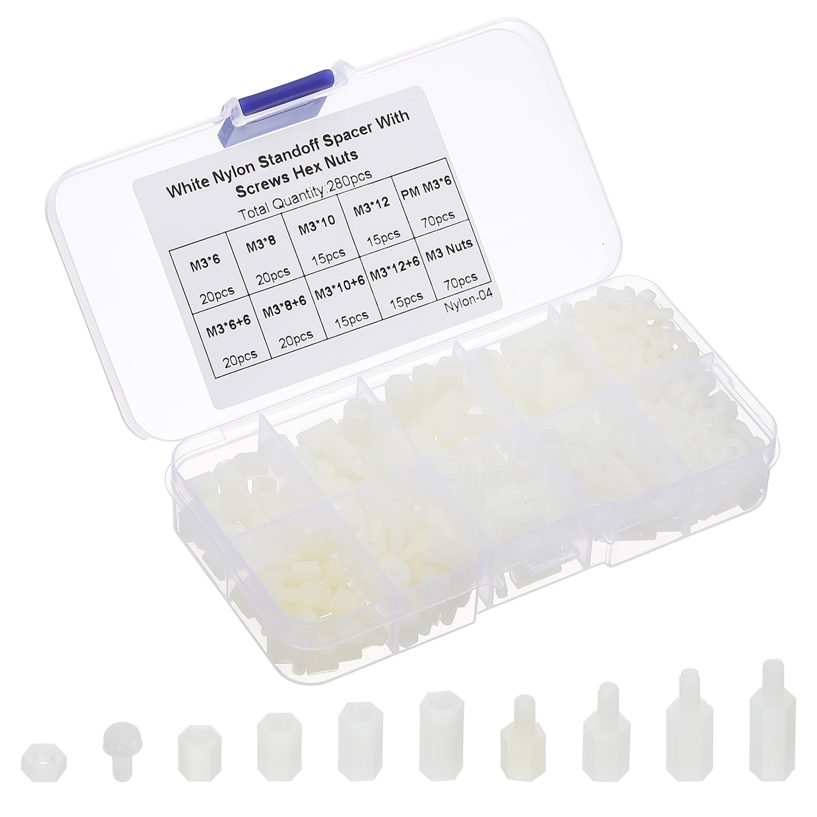 PATIKIL M3 Male Female Nylon Hex Spacer Standoff Kit, 280Pcs Motherboard Standoffs Assortment Kit, Electrical Outlet Spacers