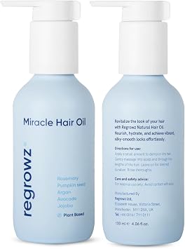 Regrowz Hair Growth Oil 120ml   Rosemary, Argan & Jojoba Oils for Hair Growth & Scalp Care | Natural Hair Serum for Men & Women | Moisturises Dry, Damaged Hair   UK Hair Loss Treatment