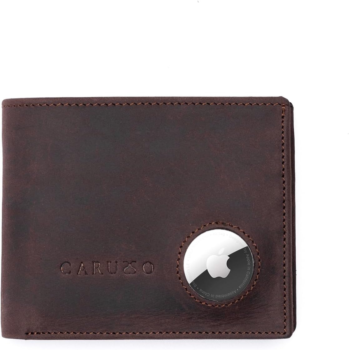 CARUSSO Mens Wallet With AirTag Holder | Genuine Leather | RFID Blocking | AirTag Not Included (Black)