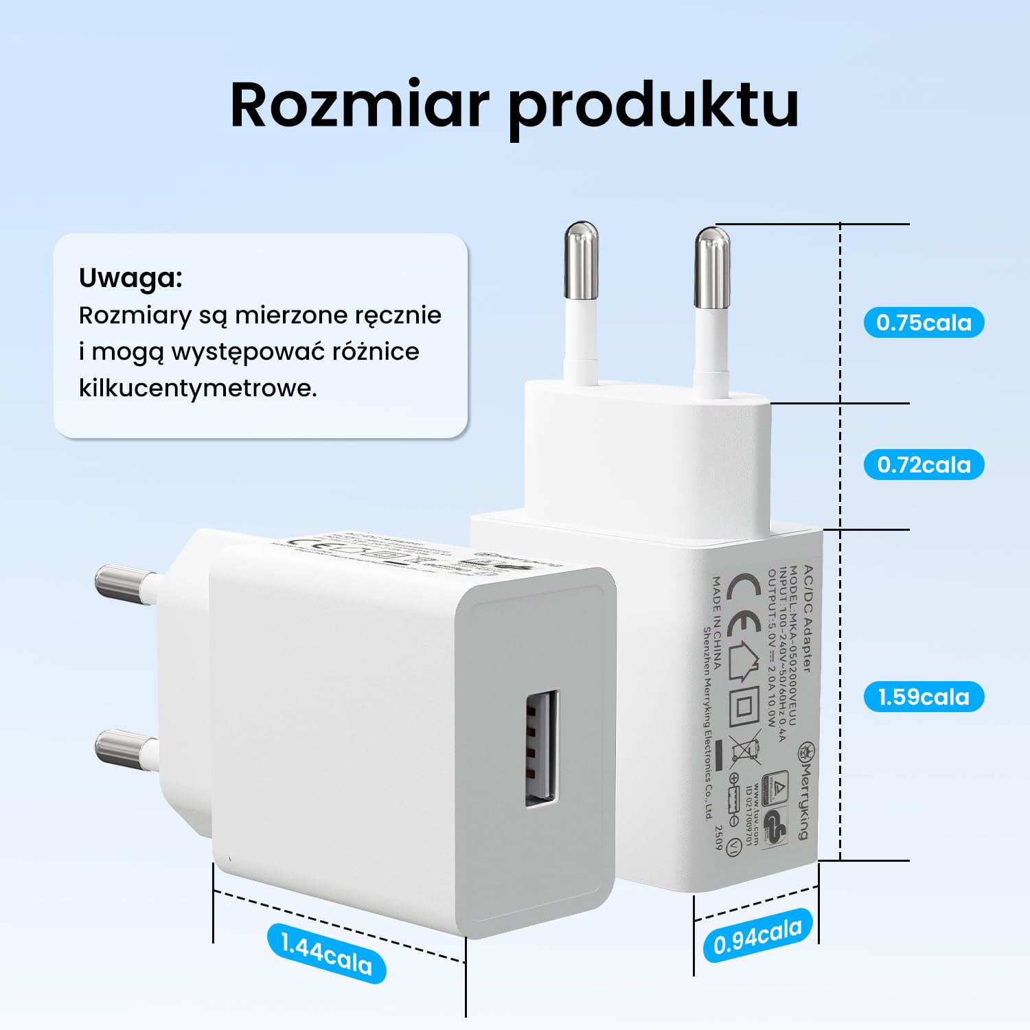 Zestaw 2 sztuk certyfikowanych przez CE ładowarek ściennych USB 5 V 2 A, zasilaczy AC/DC, uniwersalnych wtyczek USB do podróży, przeznaczonych do telefonów, tabletów, głośników Bluetooth, smartwatchy