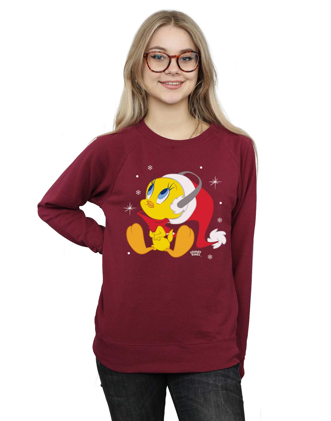 Absolute Cult Women's Burgundy Looney Tunes Christmas Tweety Sweatshirt Small