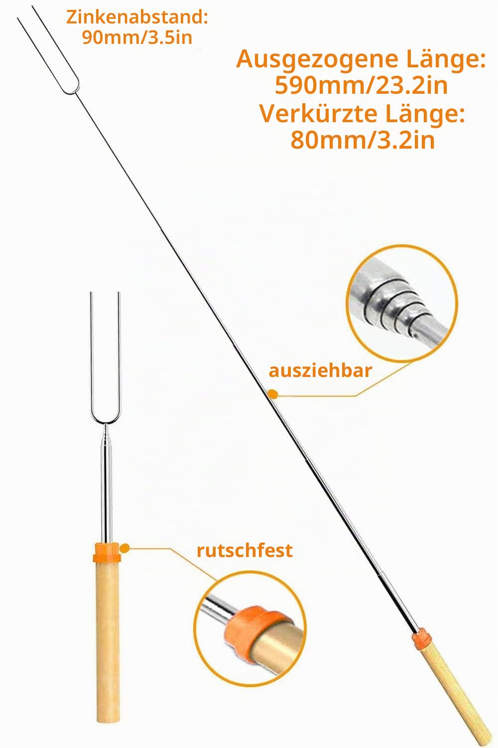 DIKER Grillspieße Teleskop Marshmallow, Stockbrot Stöcke Roasting Sticks Schaschlikspieße, Lagerfeuerspieße Edelstahl Ausziehbar, Grillstab, Grillbesteck Set für Camping Grill (8er Pack, Edelstahl)