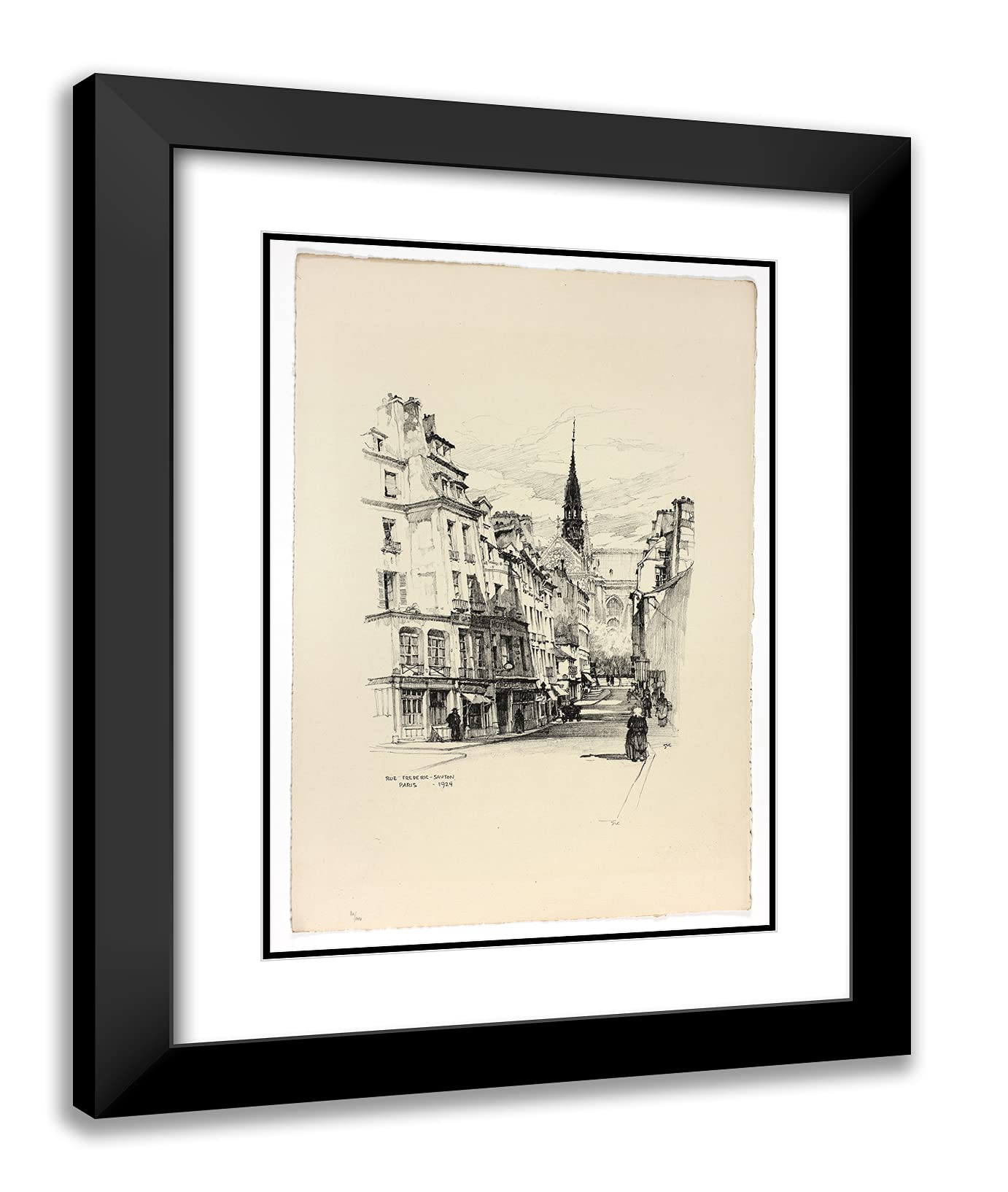 ArtDirect Samuel Chamberlain 19x24 Black Modern Framed and Double Matted Art Print Titled Rue Fradaric-Sauton, from Vingt Lithographies du Vieux Paris
