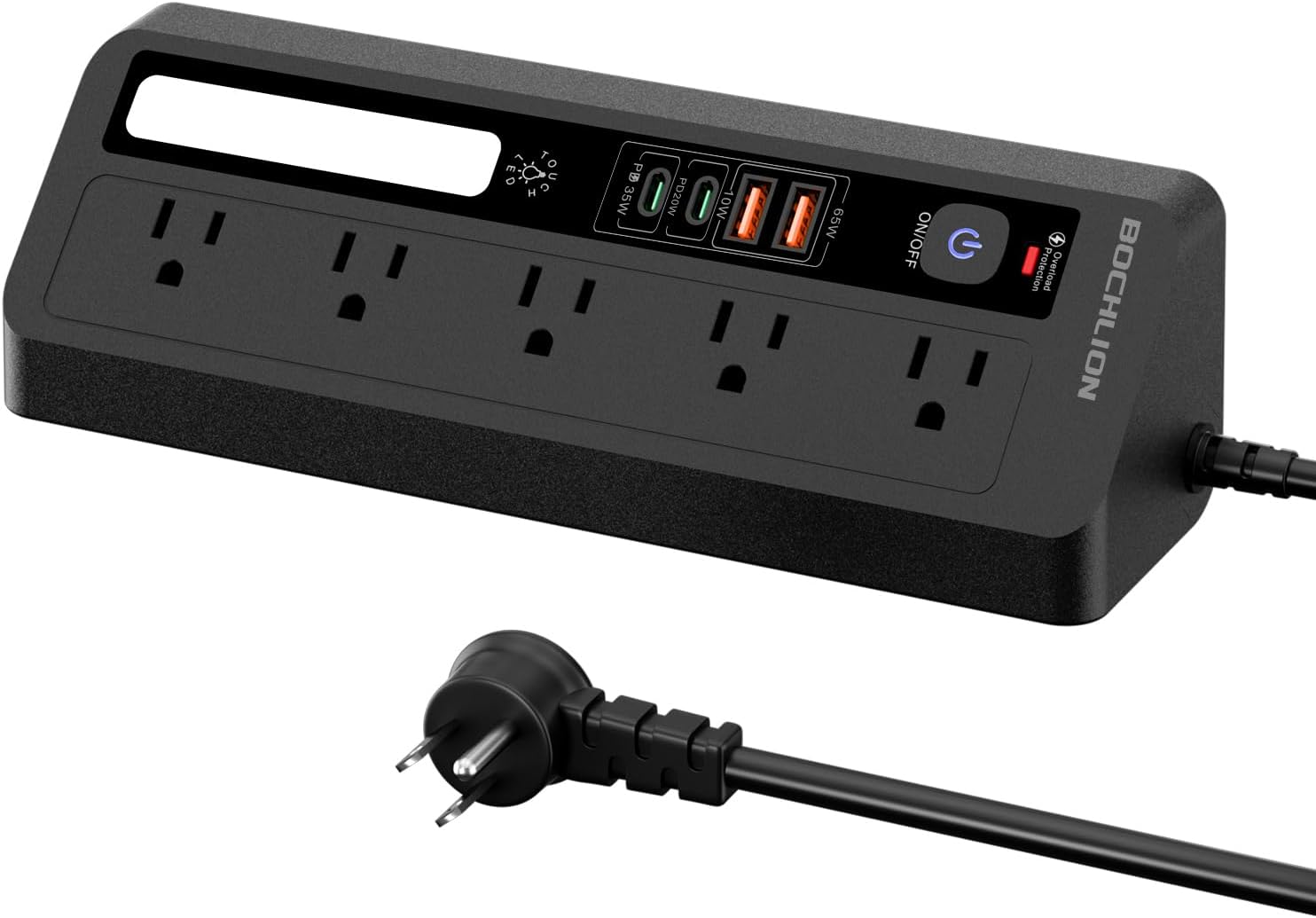 PD – Cable de extensión de escritorio con ranuras USB, 35 W + PD 20 W, estación de alimentación de carga rápida con luz nocturna, enchufe de 5 vías,