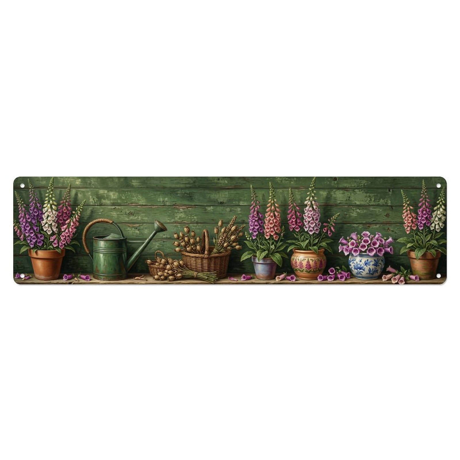 Fqnyr Style Metal Tin Sign Garden Tools Vintage Foxglove Woodland Pattern