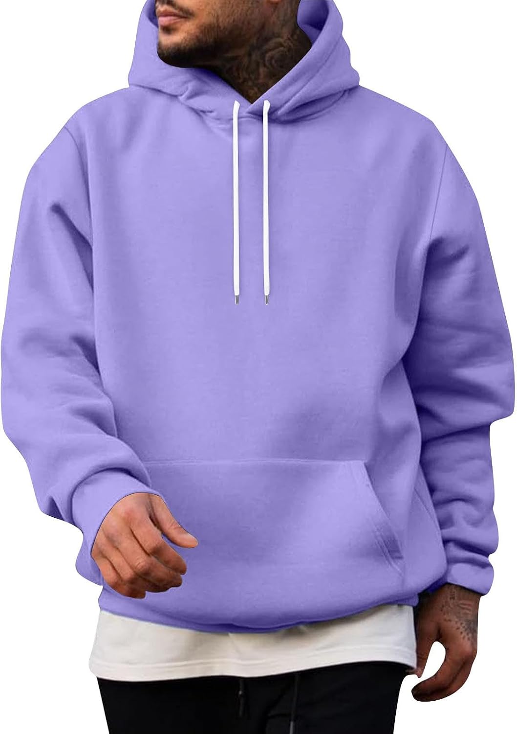 Ymosrh Men's Casual Hoodies, Solid Color Long Sleeve Pullover Hooded Sweatshirts with Pocket Streetwear, M-4XL