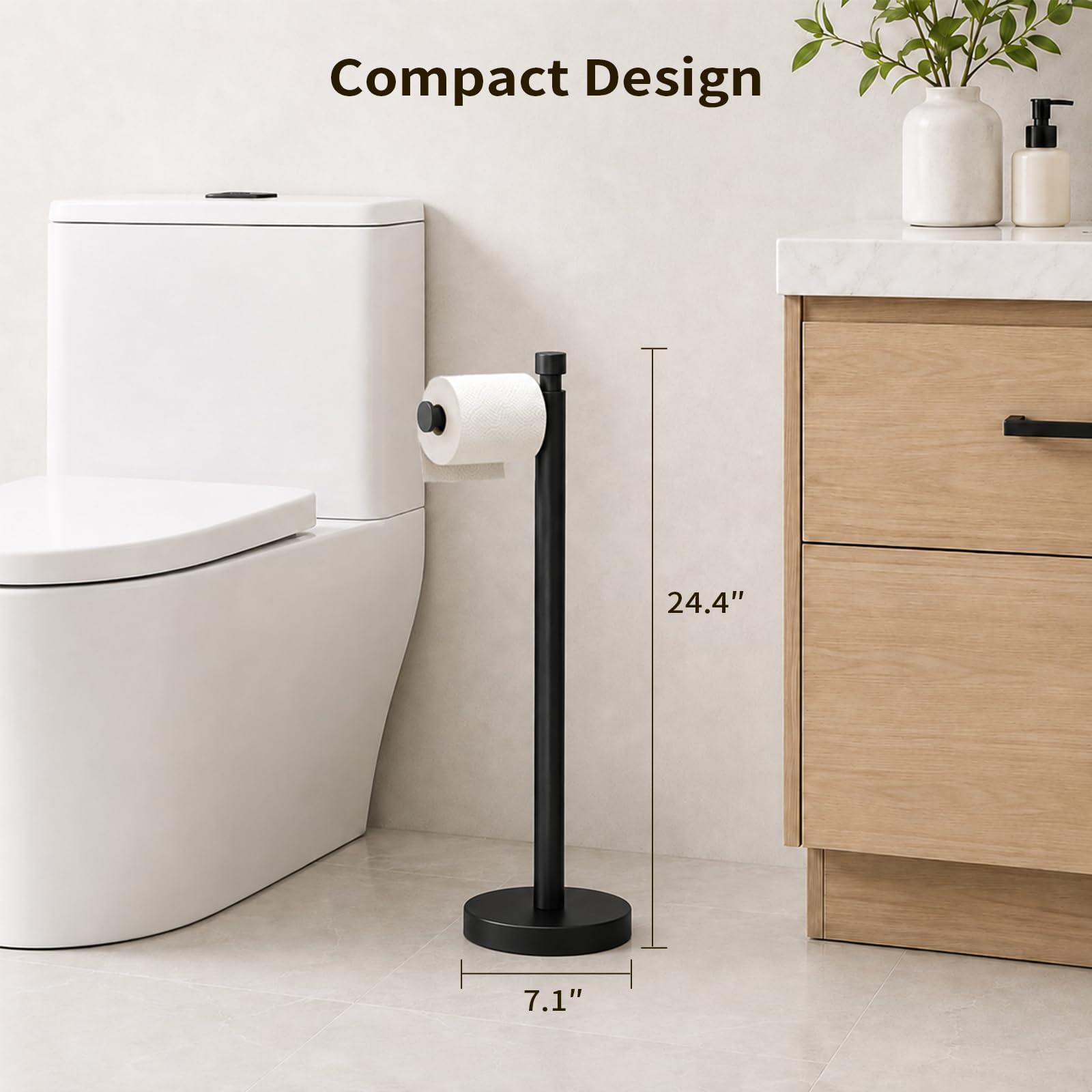 YUMORE Porta Carta Igienica da Terra Portarotolo Autoportante Inox Nero | Portarotolo da Terra con Base Appesantita Porta Rotoli in Acciaio Inossidabile Bagno Dispenser Carta Igienica, stile classico