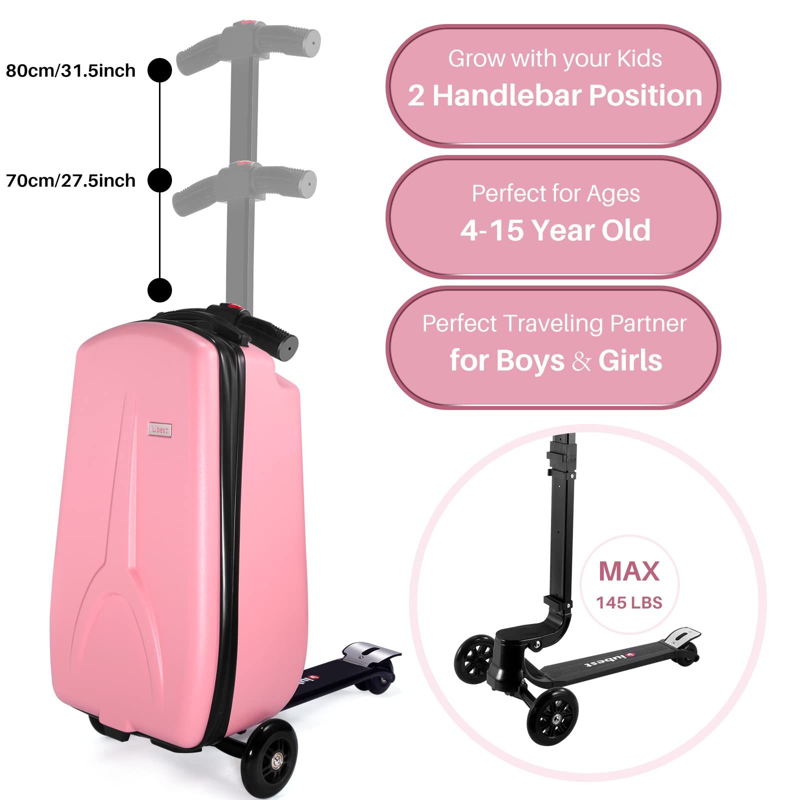 iubest Scooter Luggage Carry On Scooter Suitcase for Kids Age 415
