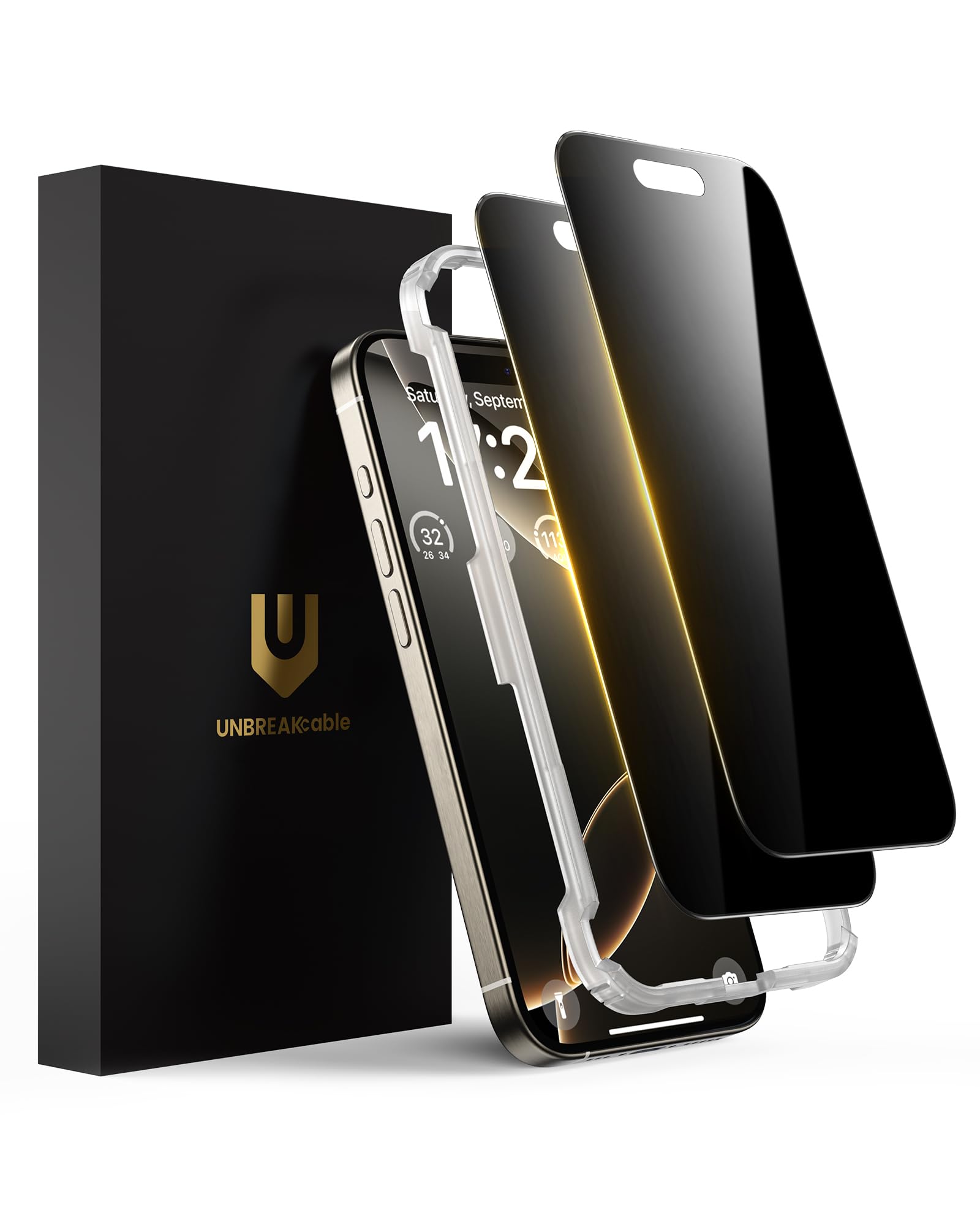 UNBREAKcable Tempered Glass Privacy Screen Compatible with iPhone 16 Pro Max (6.9 Inch) Privacy Screen with Anti Spy, Scratch-Resistant, Anti-Fingerprint and Bubble-Free - Pack of 2